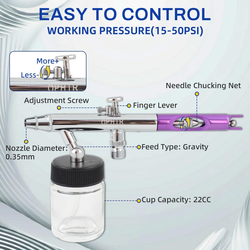 OPHIR 6X 0.35mm Dual Action Airbrush Guns Set with 5 Strips of Air Brush Hoses and Airbrush Holder can Hold Up to 4 Airbrushes, Airbrush Kit Air Brush Gun for Model, Body, Cake, Crafts Painting - Image 2